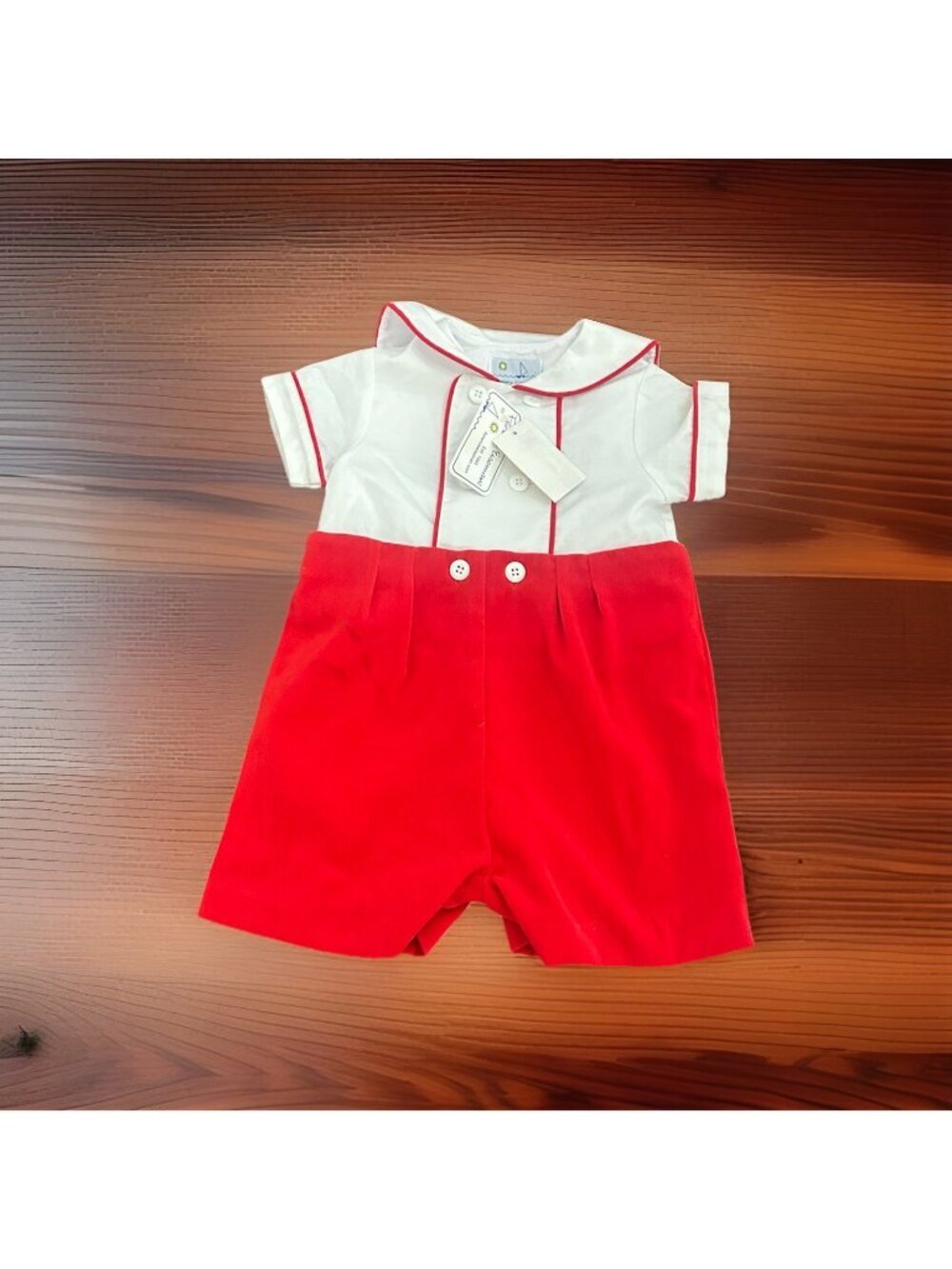 florence eiseman Red White Pique Button on Shortall 24 Months NWT